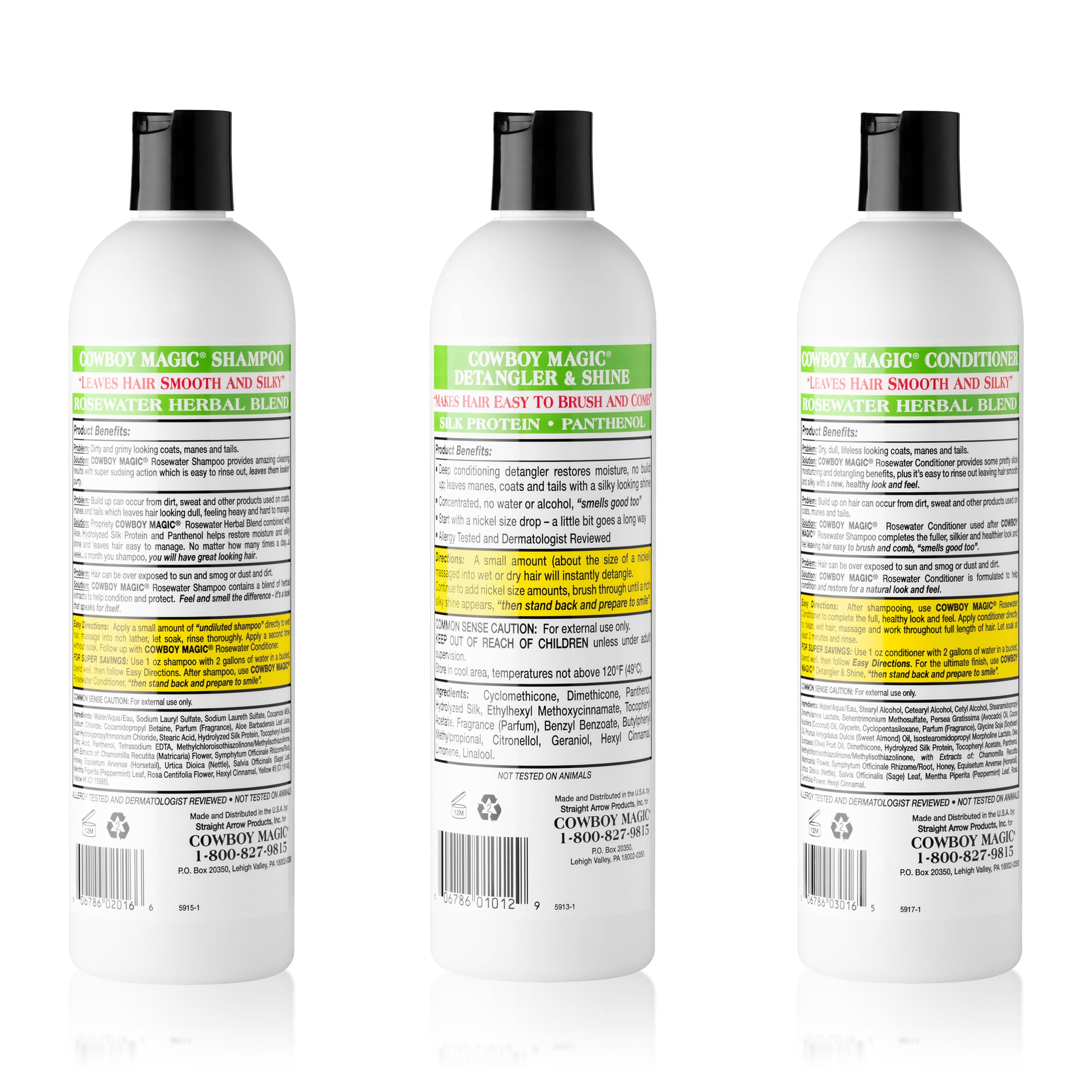 Rosewater Shampoo, Rosewater Conditioner, and Detangler & Shine 16 Ounce 3 Piece Bundle