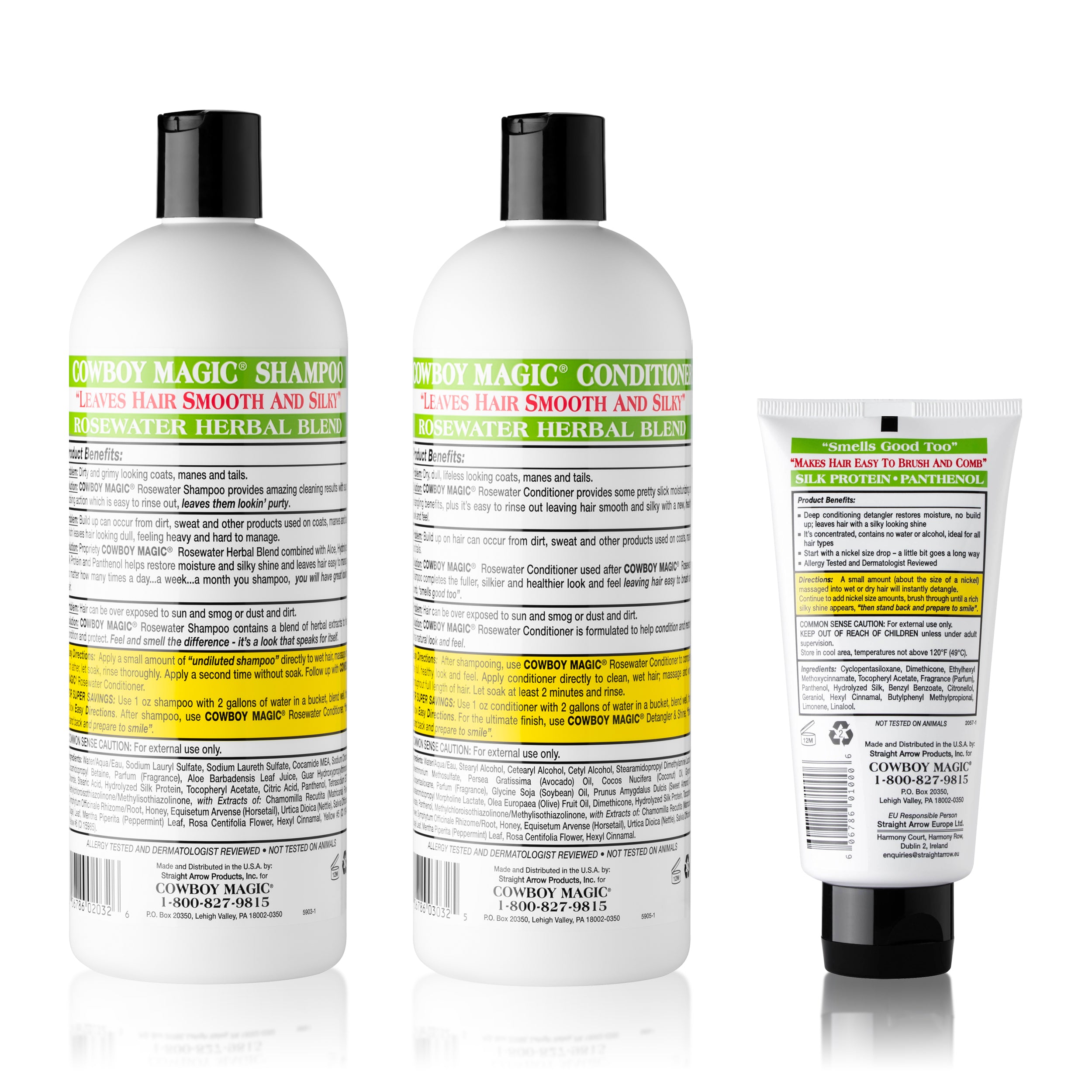 Rosewater Shampoo, Rosewater Conditioner 32 Ounce, and Detangler & Shine 4 Ounce 3 Piece Bundle