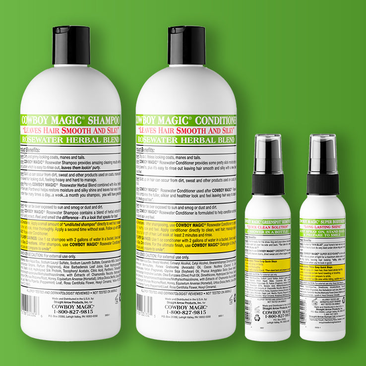 Rosewater Shampoo, Rosewater Conditioner 32 Ounce, Greenspot Remover, and Super Bodyshine 3.4 Ounce 4 Piece Bundle