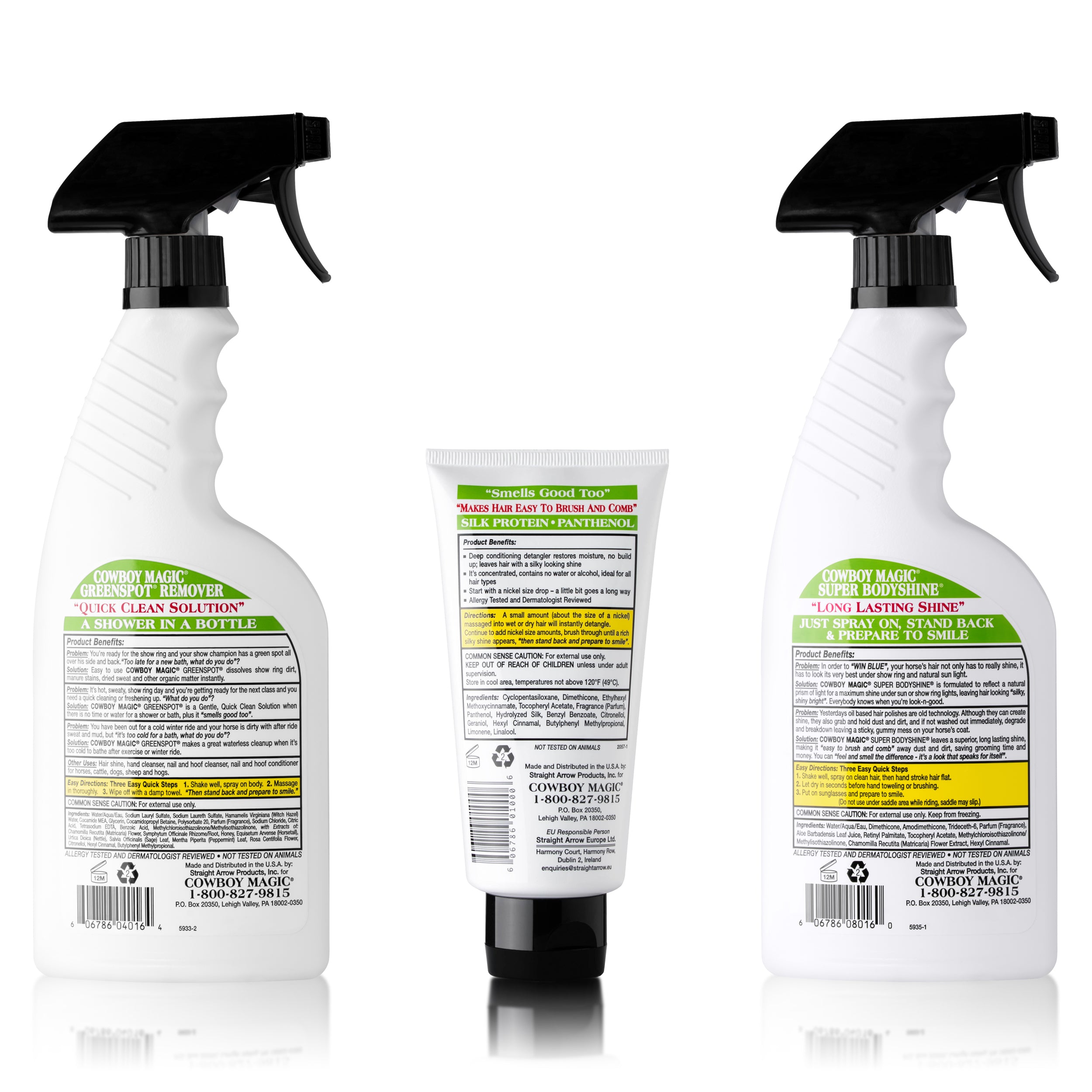 Greenspot Remover, Super Bodyshine 16 Ounce, and Detangler & Shine 4 Ounce 3 Piece Bundle