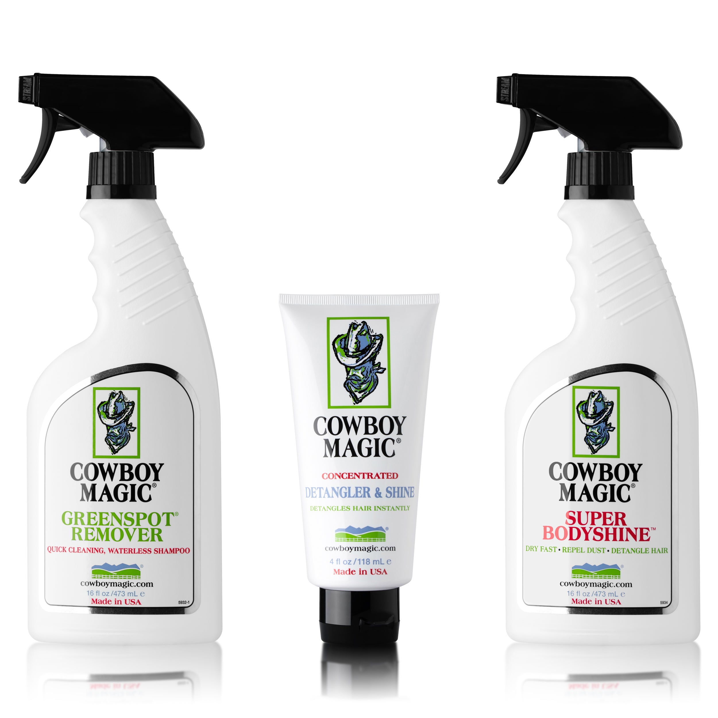 Greenspot Remover, Super Bodyshine 16 Ounce, and Detangler & Shine 4 Ounce 3 Piece Bundle